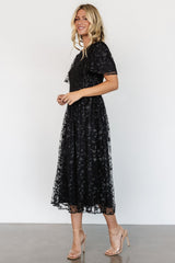 Cara Embroidered Midi Dress | Black