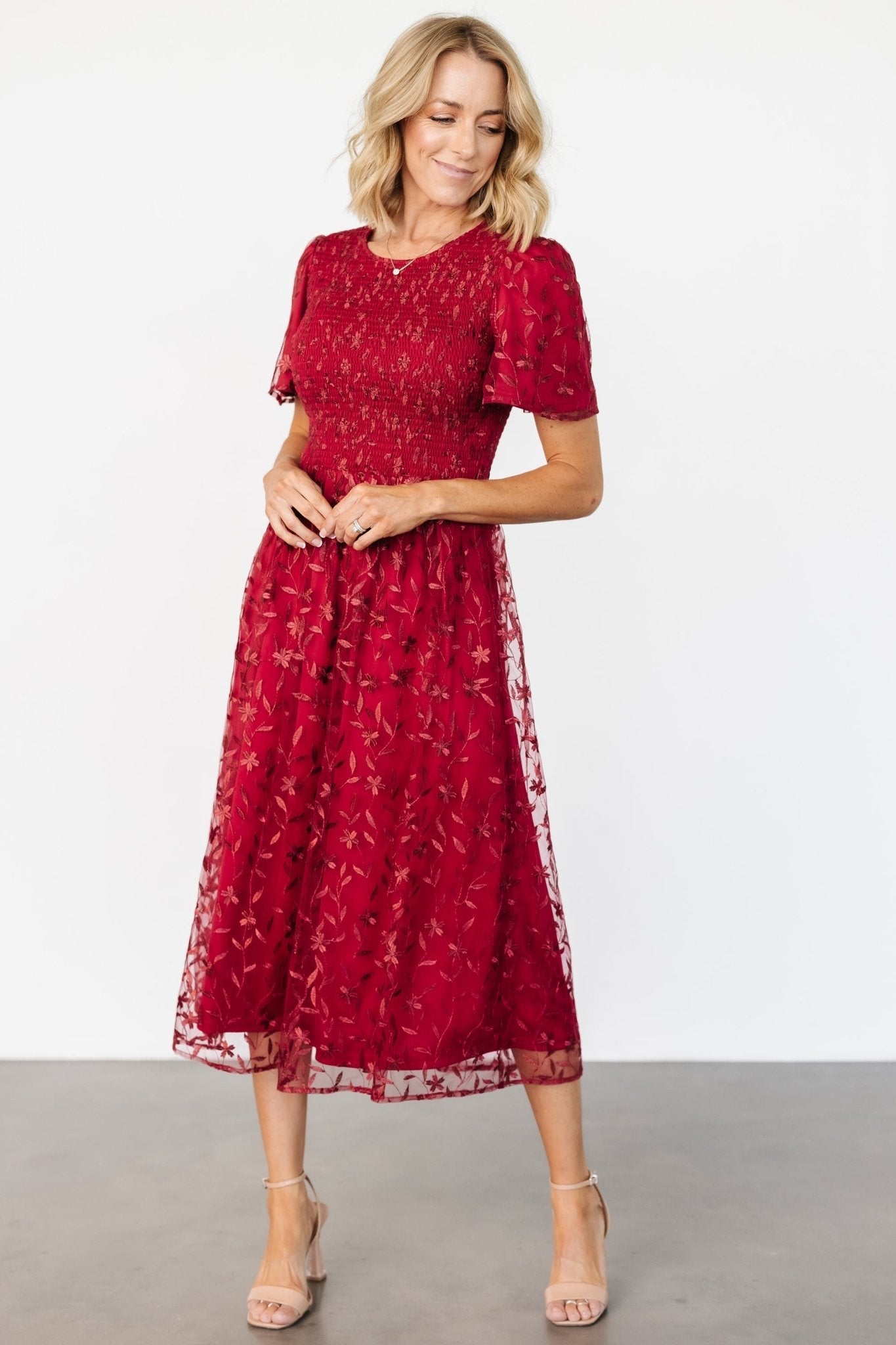 Cara Embroidered Midi Dress | Ruby