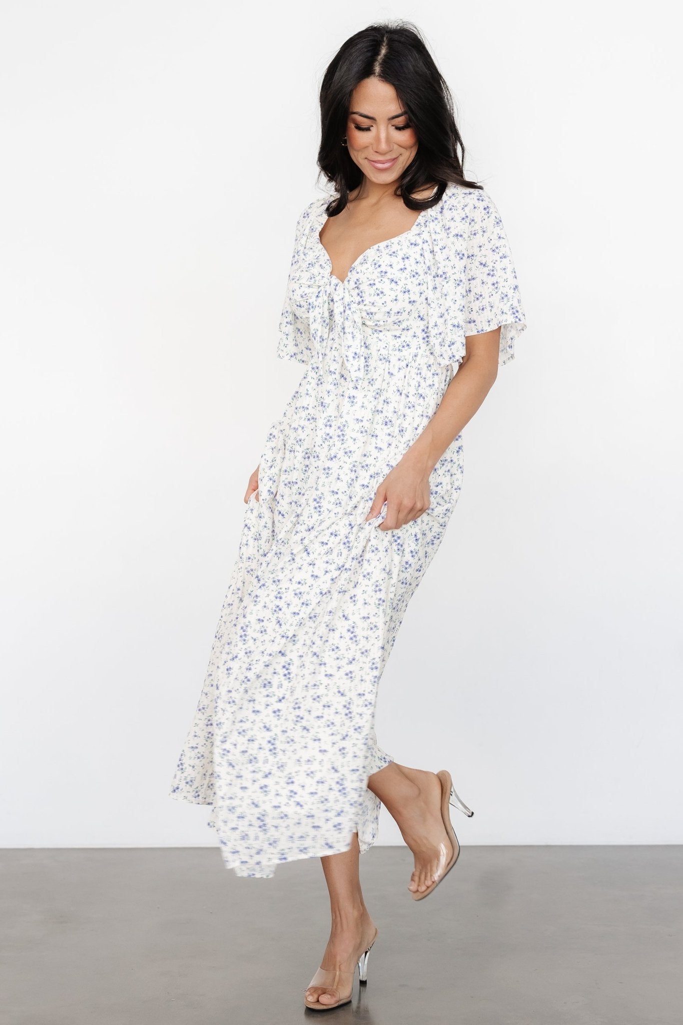 Carah Tie Dress | Off White + Lavender Floral