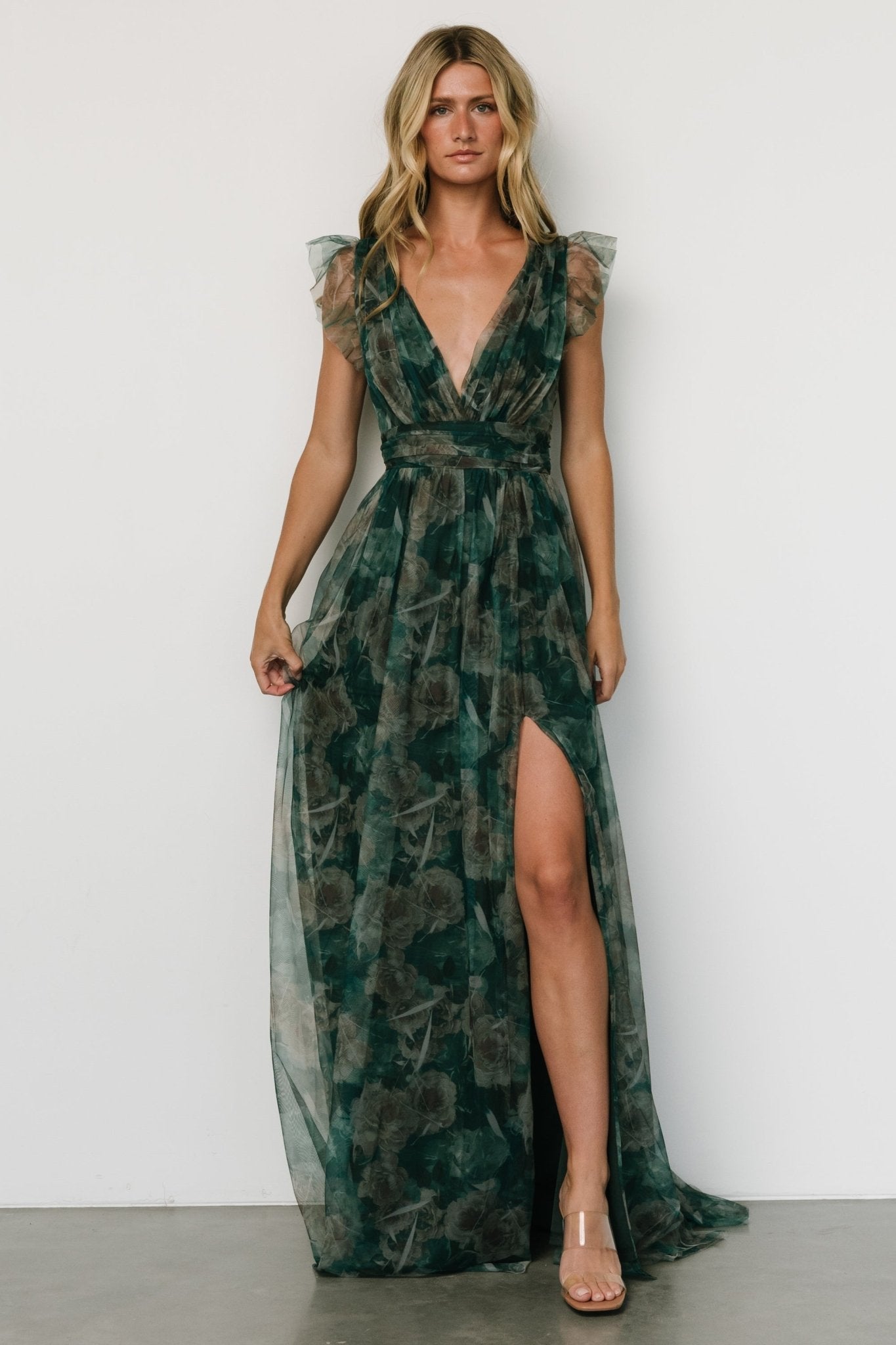 Carmine Maxi Dress | Green Floral