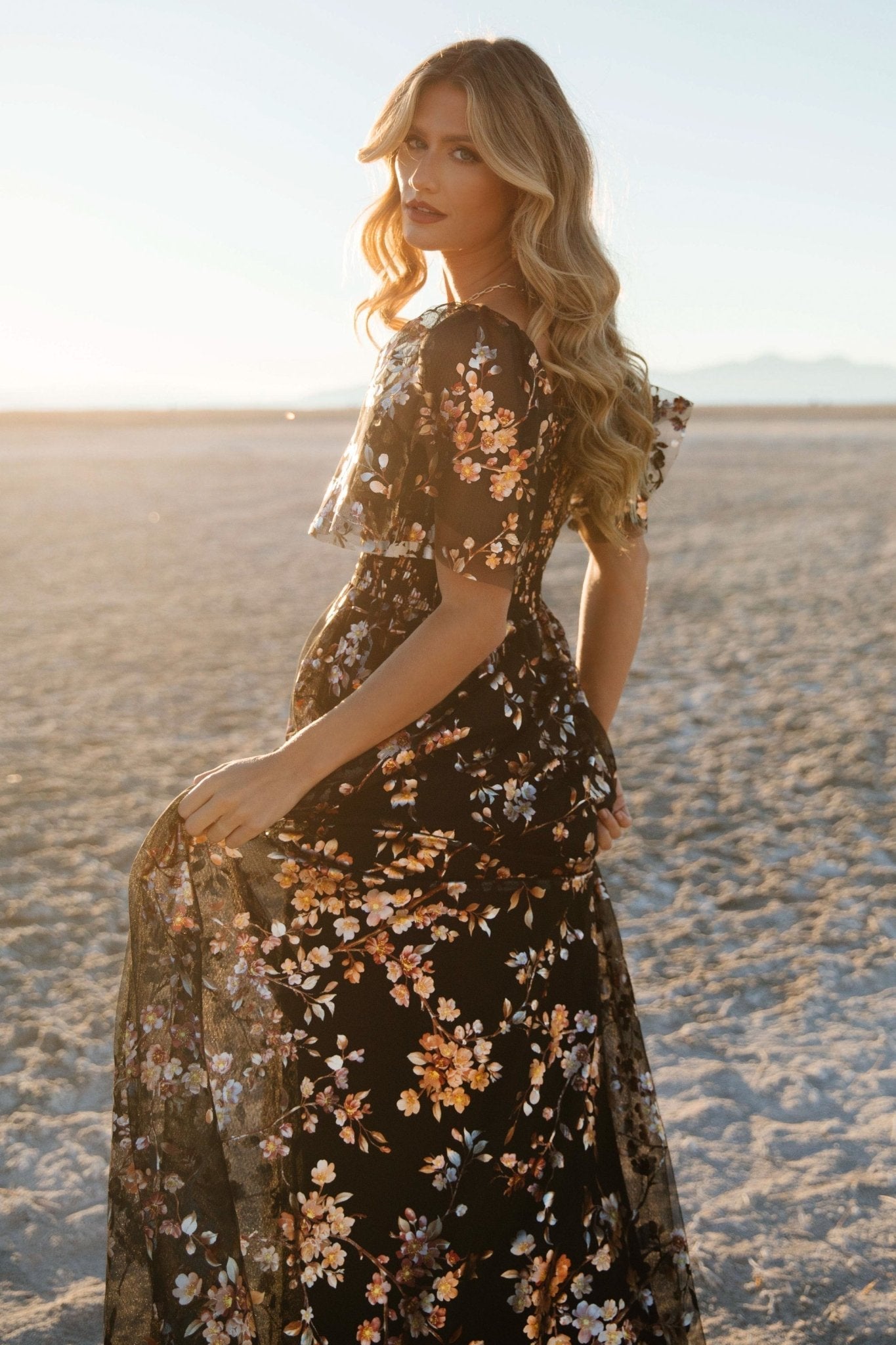 Cassandra Tulle Maxi Dress | Black Blossom