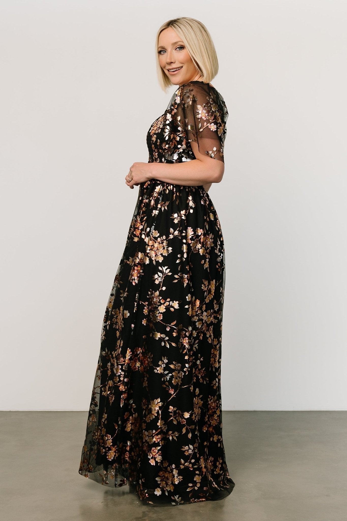 Cassandra Tulle Maxi Dress | Black Blossom