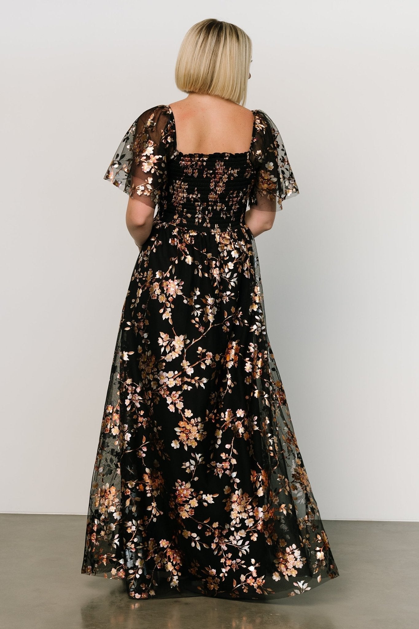 Cassandra Tulle Maxi Dress | Black Blossom