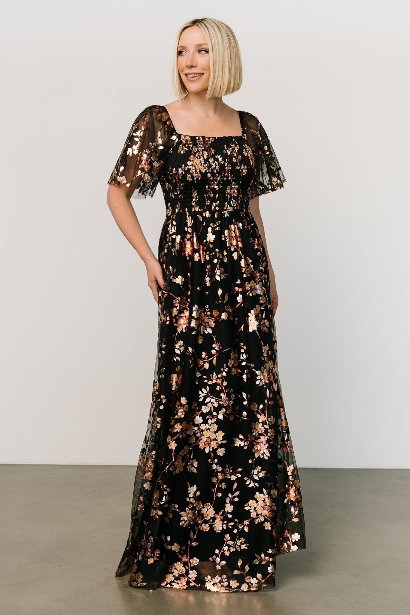 Cassandra Tulle Maxi Dress | Black Blossom