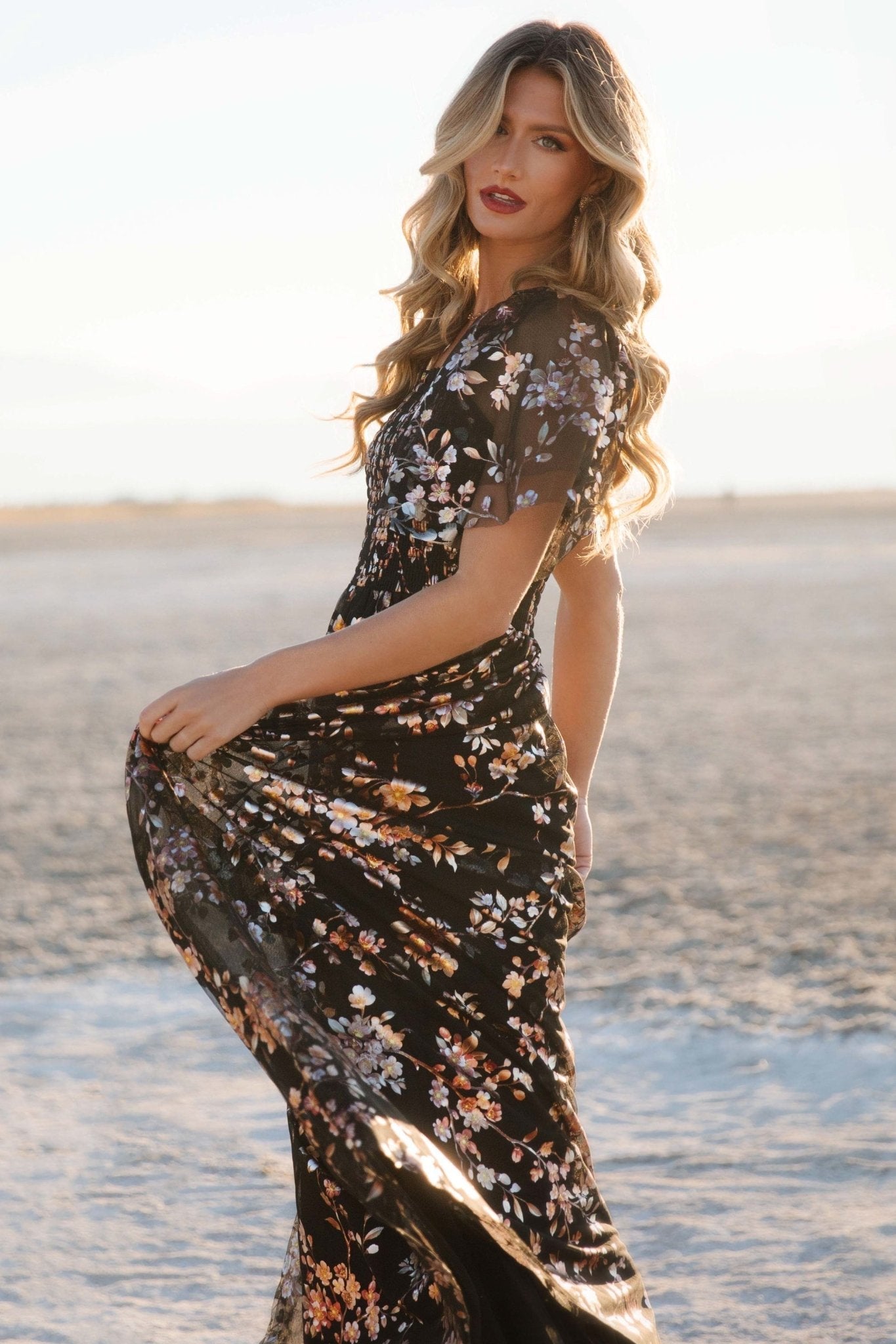 Cassandra Tulle Maxi Dress | Black Blossom