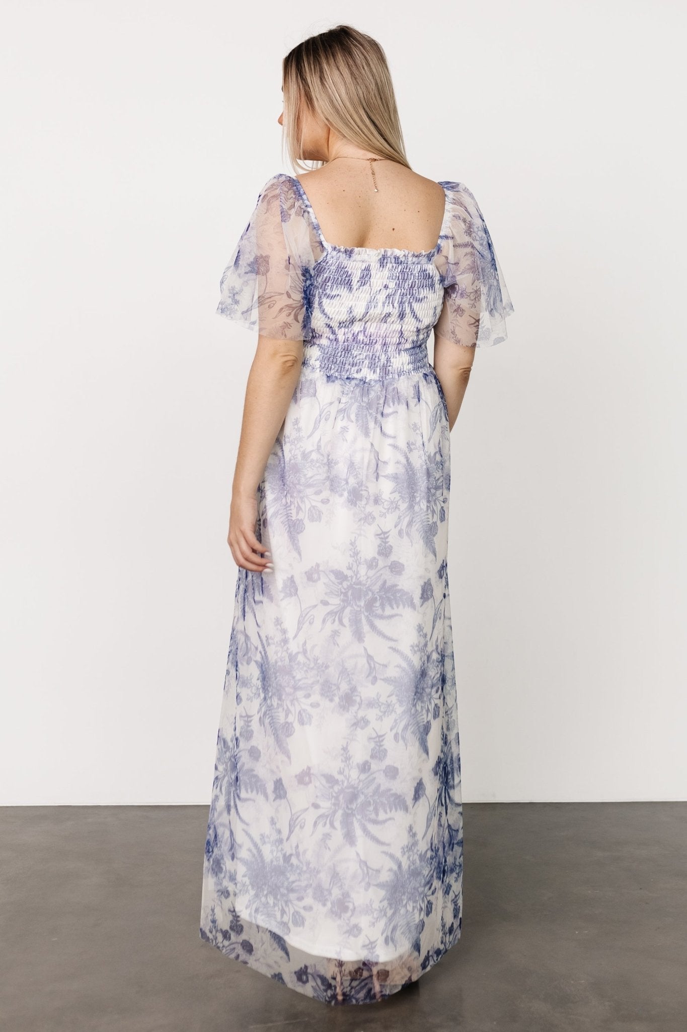 Cassandra Tulle Maxi Dress | Blue + White Floral