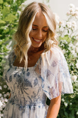 Cassandra Tulle Maxi Dress | Blue + White Floral