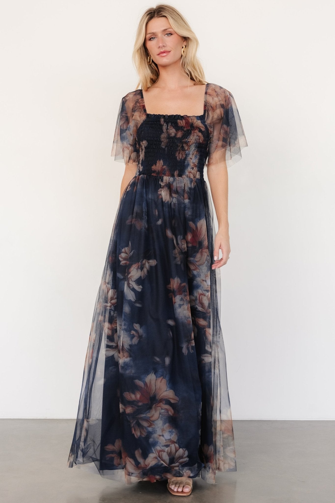 Cassandra Tulle Maxi Dress | Dark Blue Floral