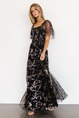 Cassandra Tulle Maxi Dress | Metallic Black