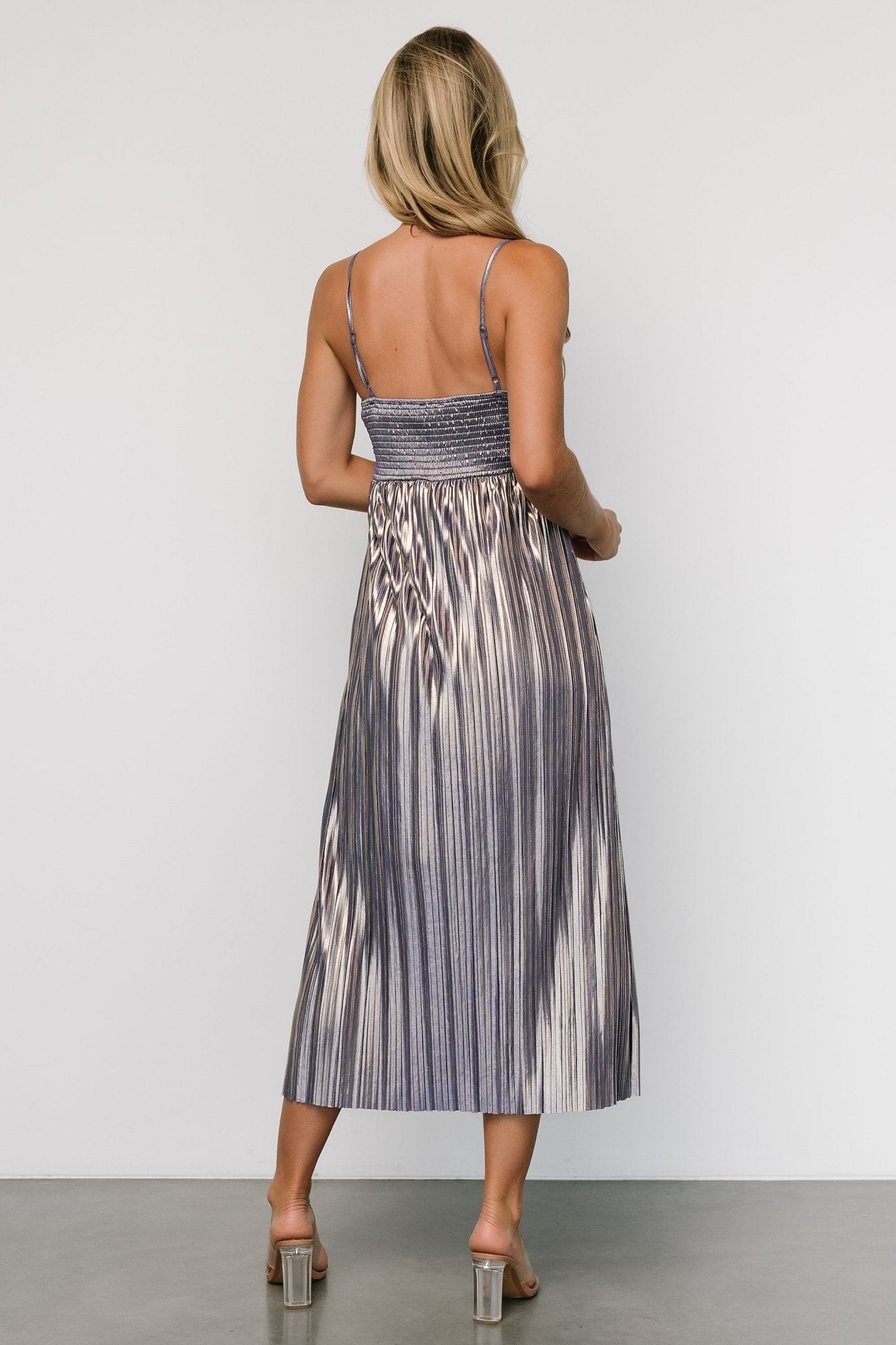Cecilia Pleated Dress | Blue Shimmer
