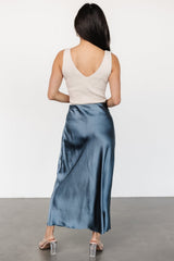 Celeste Satin Midi Skirt | Steel Blue