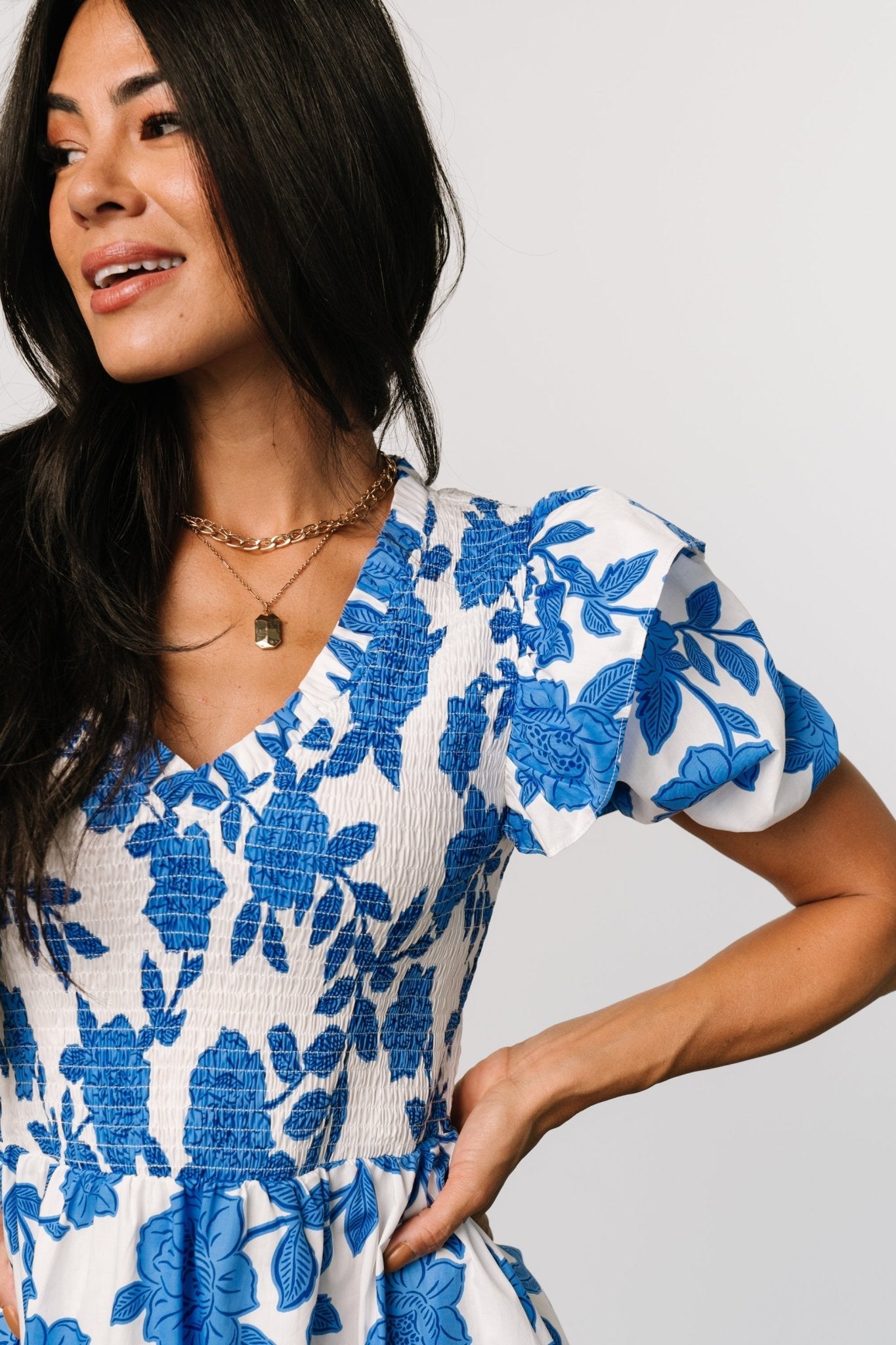 Charee Short Dress | White + Blue