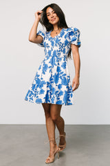 Charee Short Dress | White + Blue