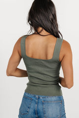 Cher Square Neck Knit Tank | Olive