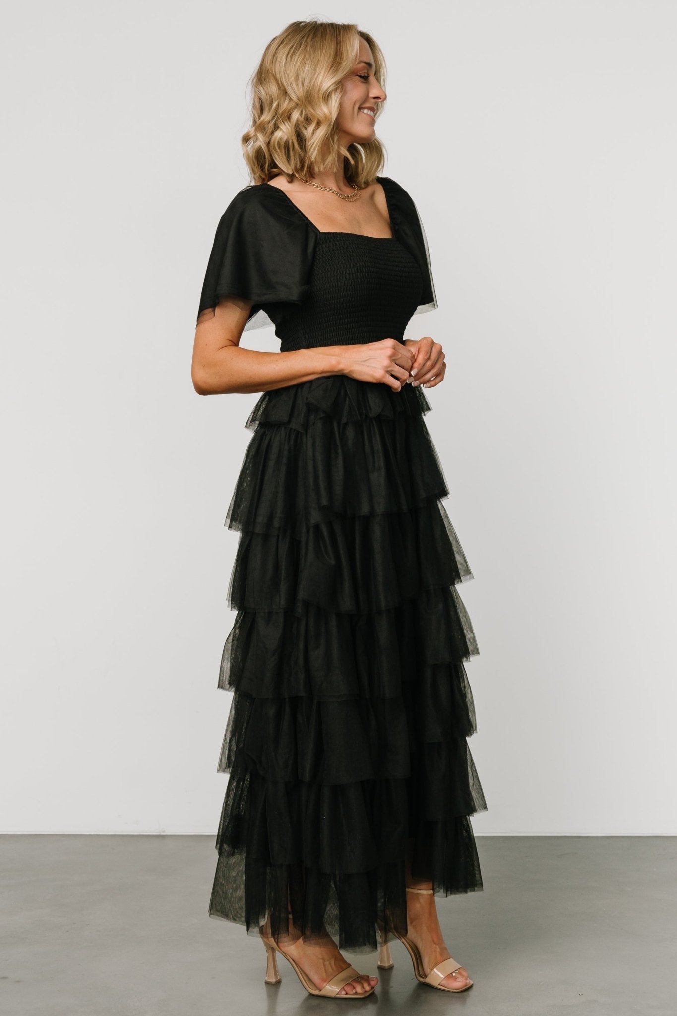 Cherise Tulle Tiered Dress | Black
