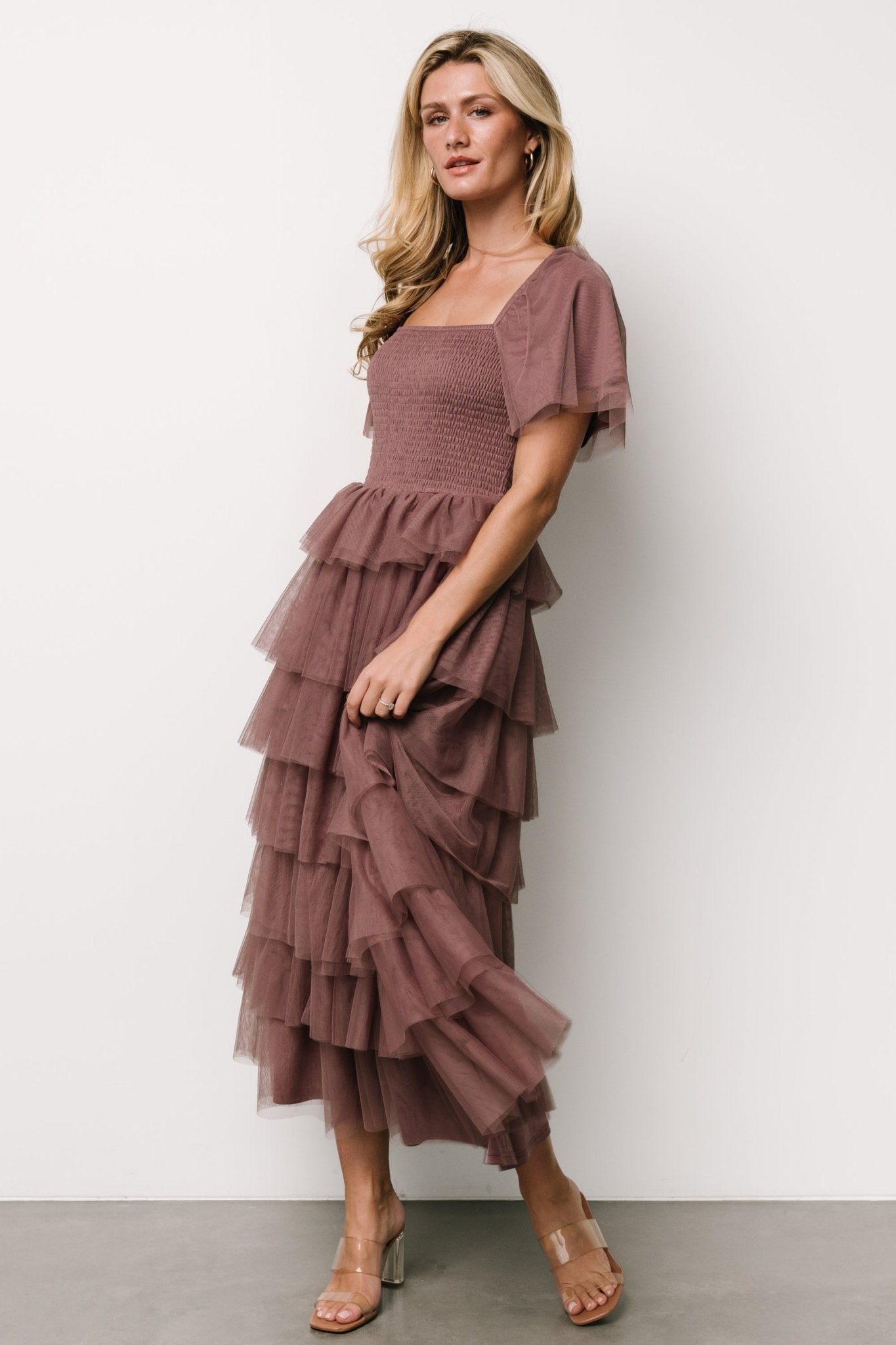 Cherise Tulle Tiered Dress | Dusty Lavender