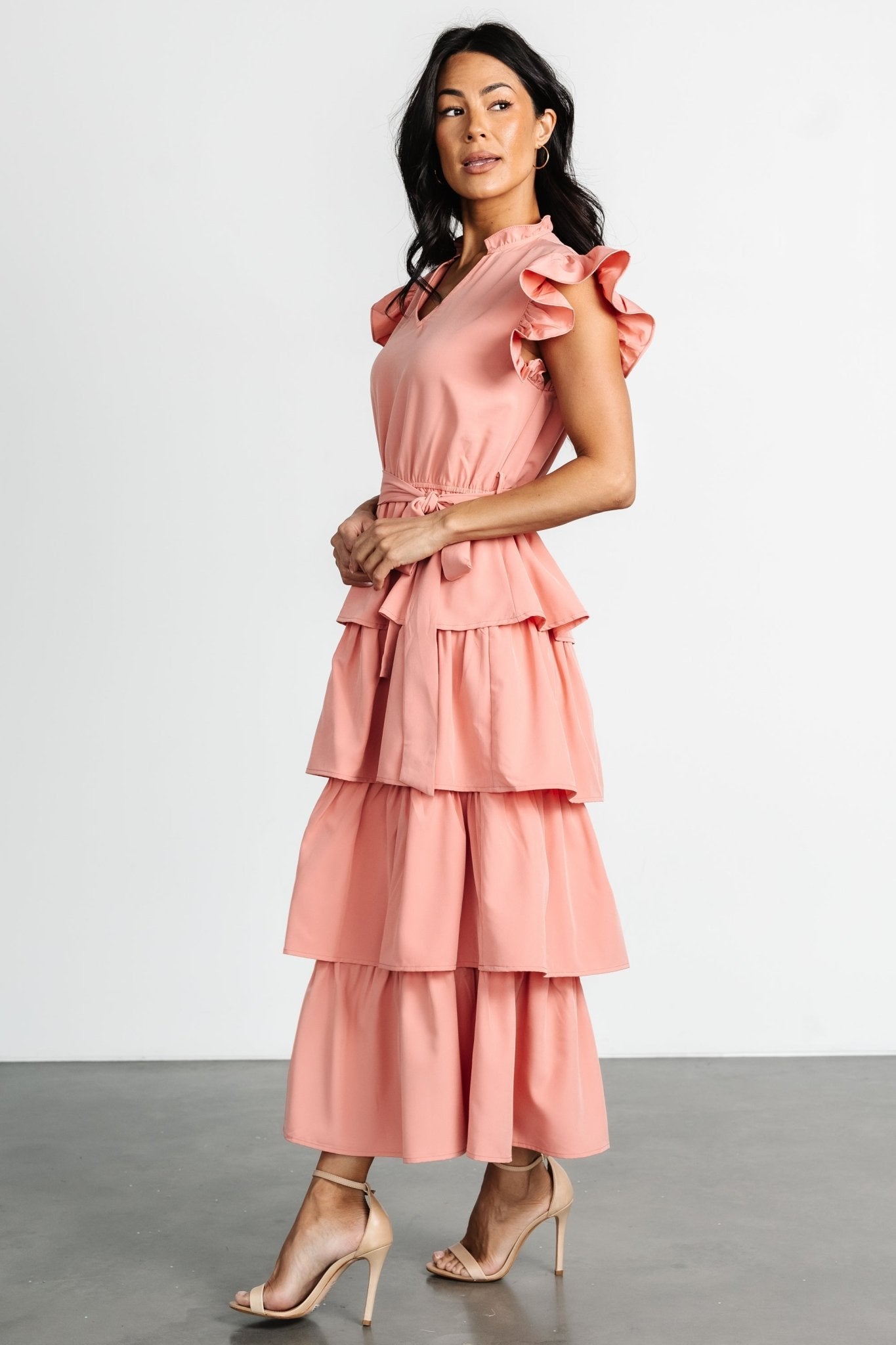Chrysanthi Tiered Dress | Dusty Coral
