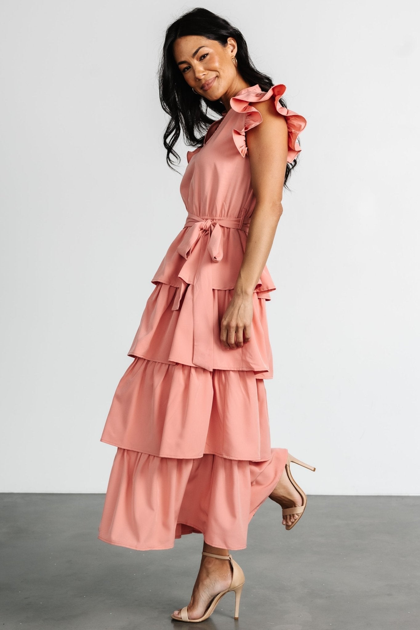 Chrysanthi Tiered Dress | Dusty Coral