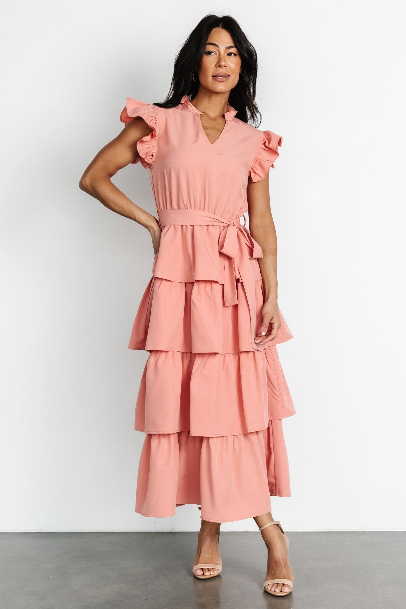Chrysanthi Tiered Dress | Dusty Coral