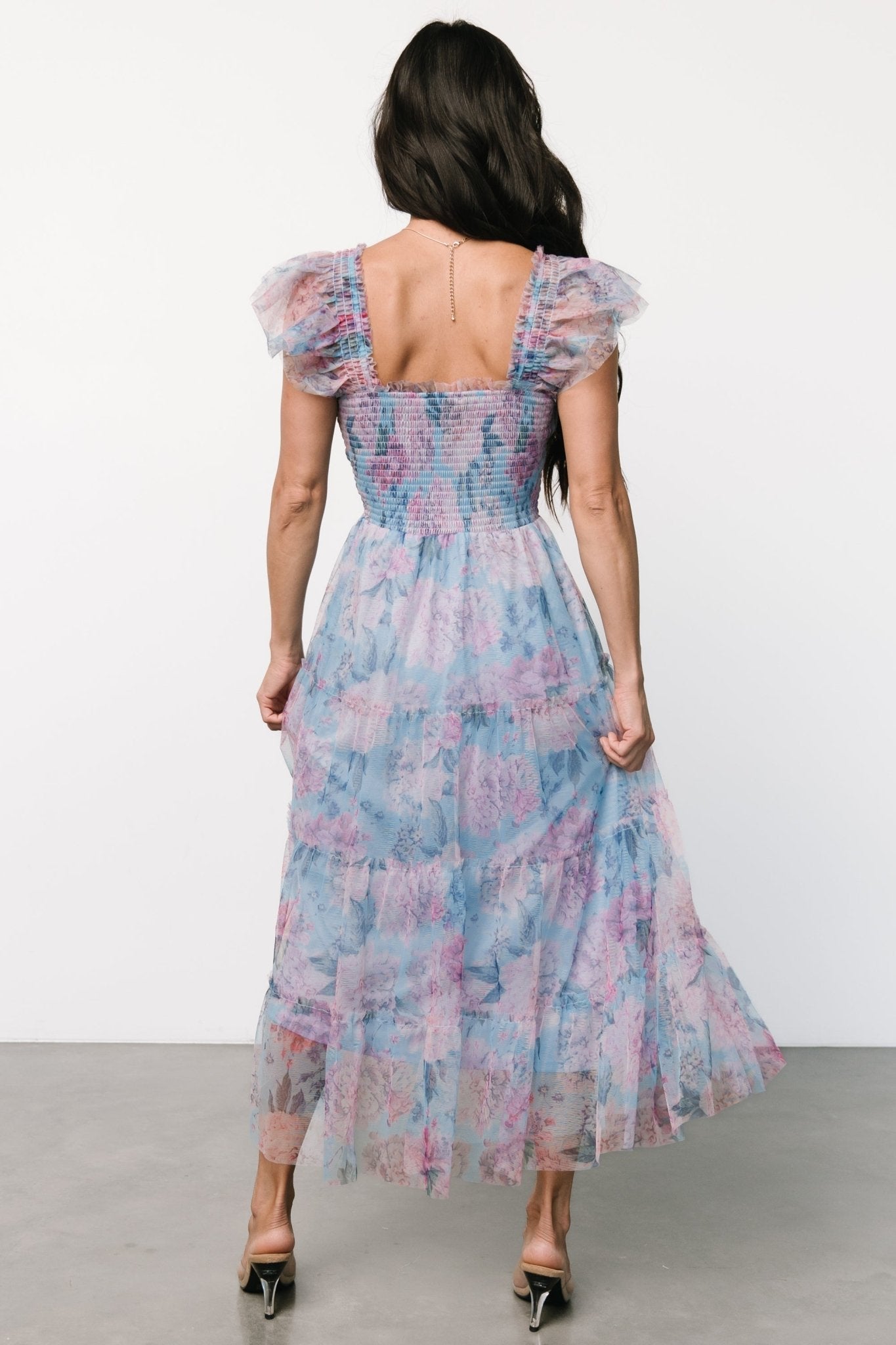 Clementine Tulle Midi Dress | Light Blue + Pink