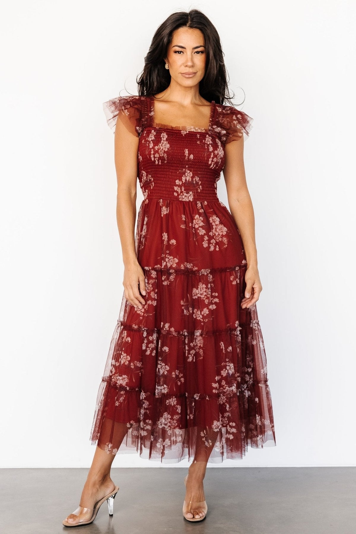 Clementine Tulle Midi Dress | Rust Floral