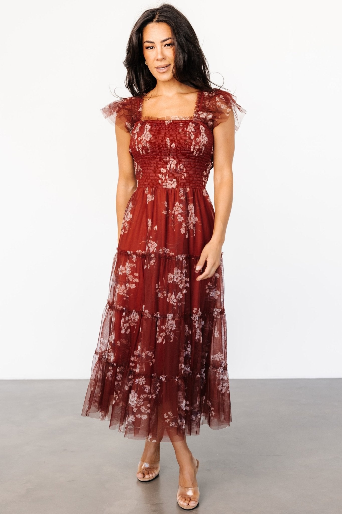 Clementine Tulle Midi Dress | Rust Floral