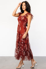 Clementine Tulle Midi Dress | Rust Floral