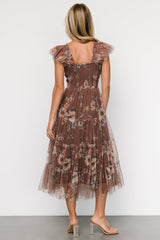Clementine Tulle Midi Dress | Vintage Taupe Floral