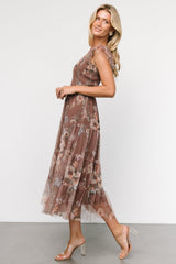 Clementine Tulle Midi Dress | Vintage Taupe Floral