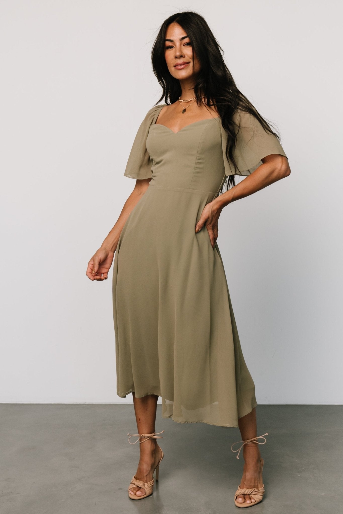 Colette Sweetheart Midi Dress | Dusty Olive