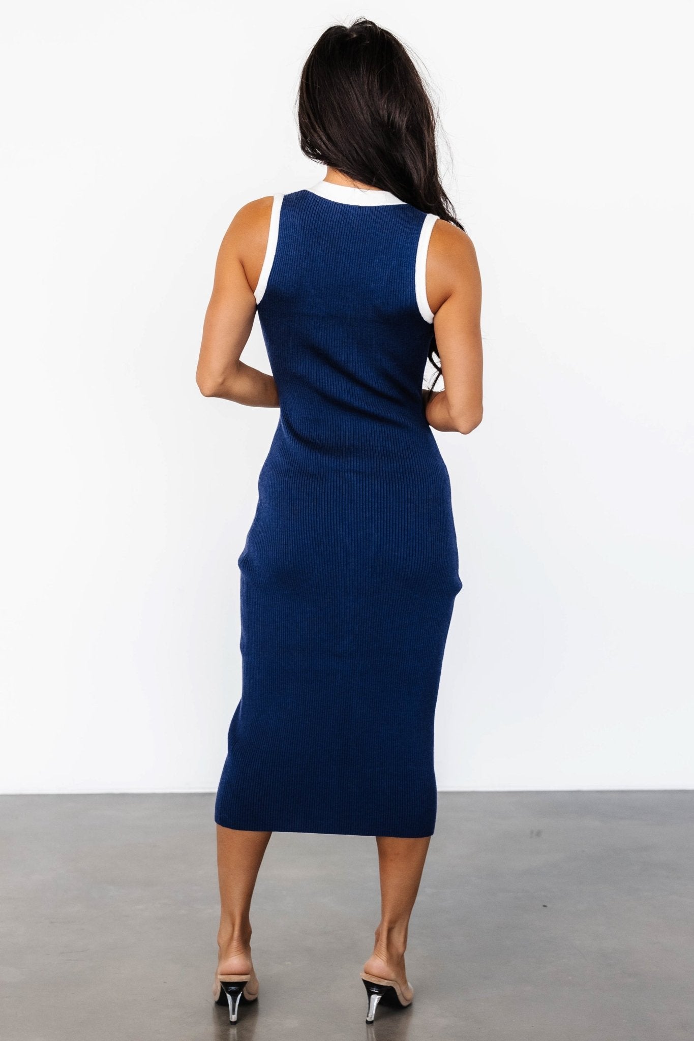 Coley Ribbed Button Dress | Navy + Off White