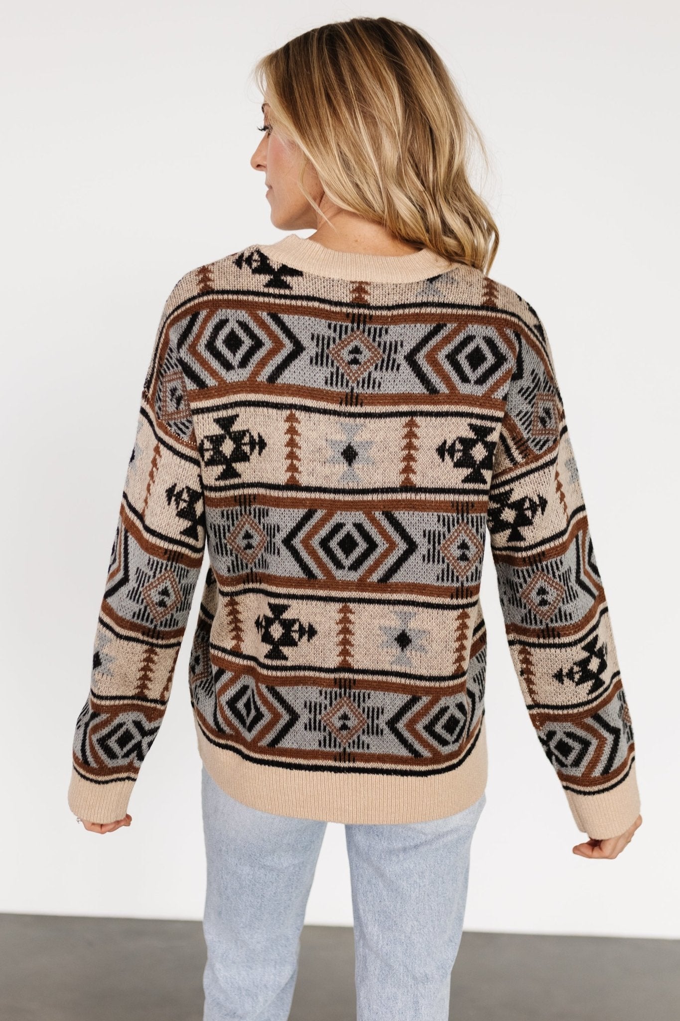 Conrad Knit Sweater | Tan Multi Print