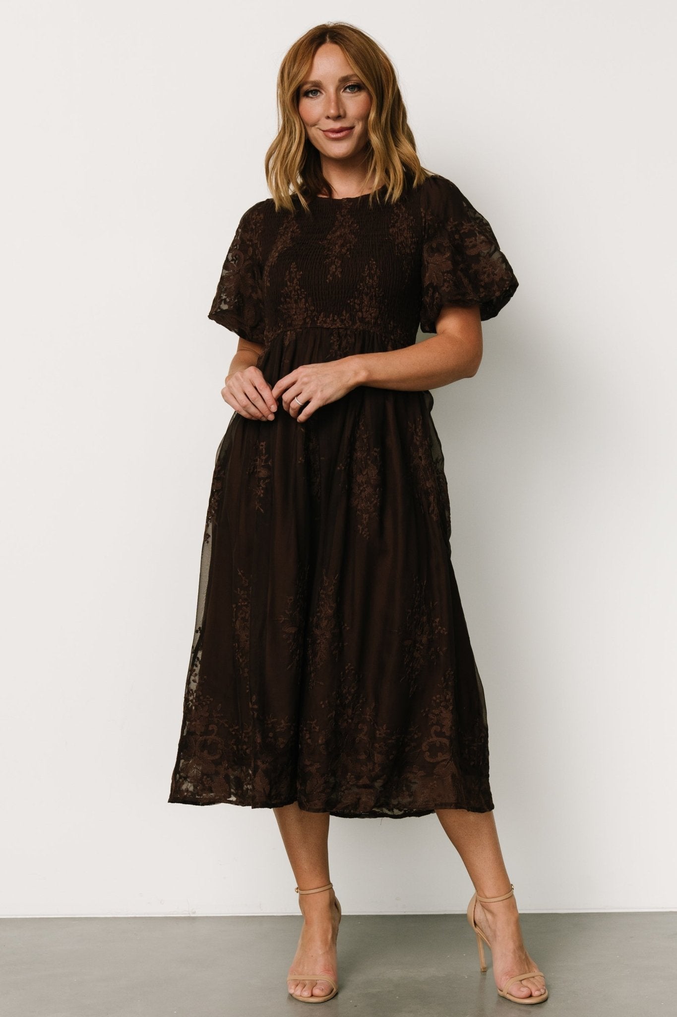Corrine Embroidered Midi Dress | Brown