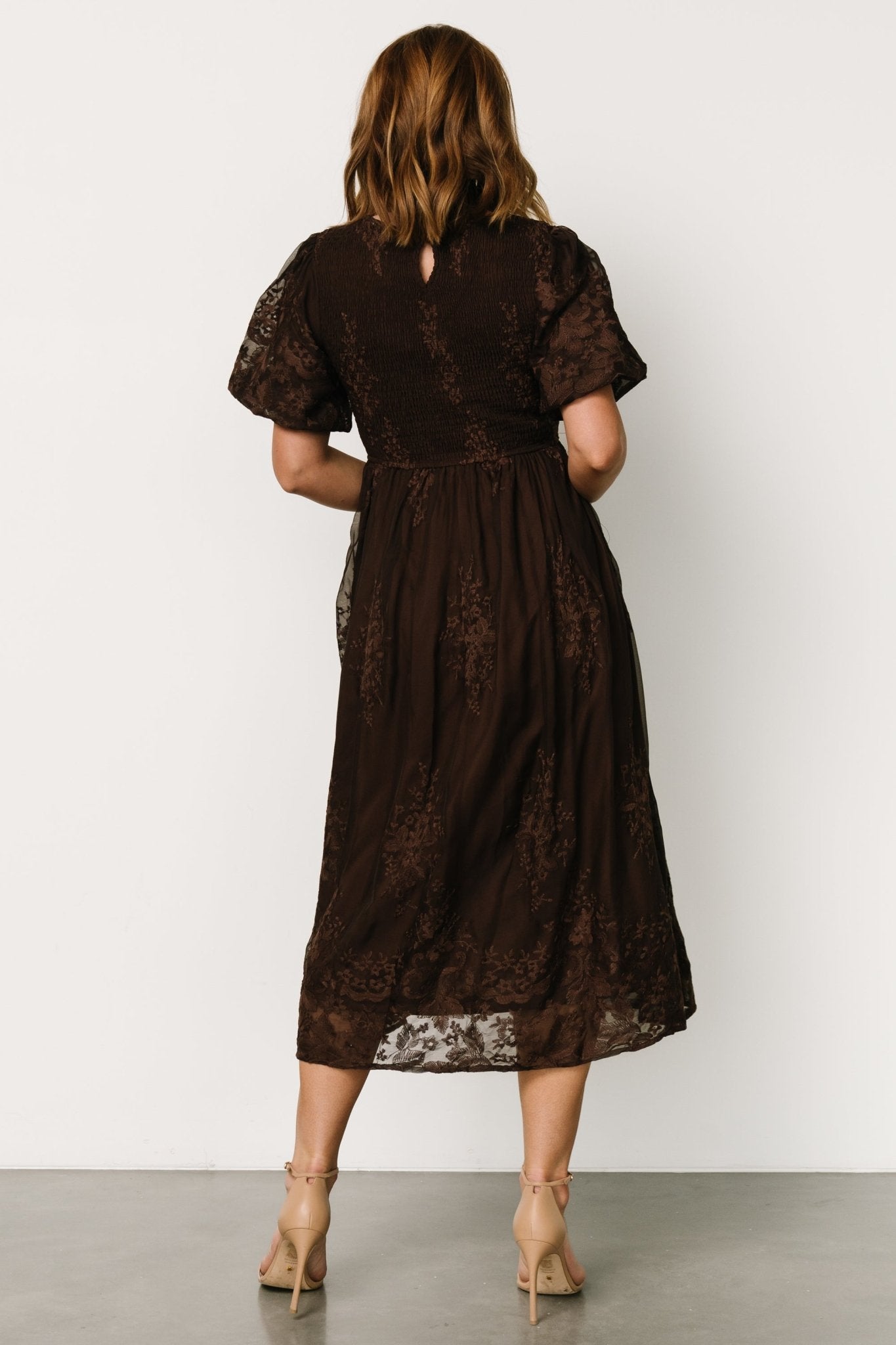Corrine Embroidered Midi Dress | Brown