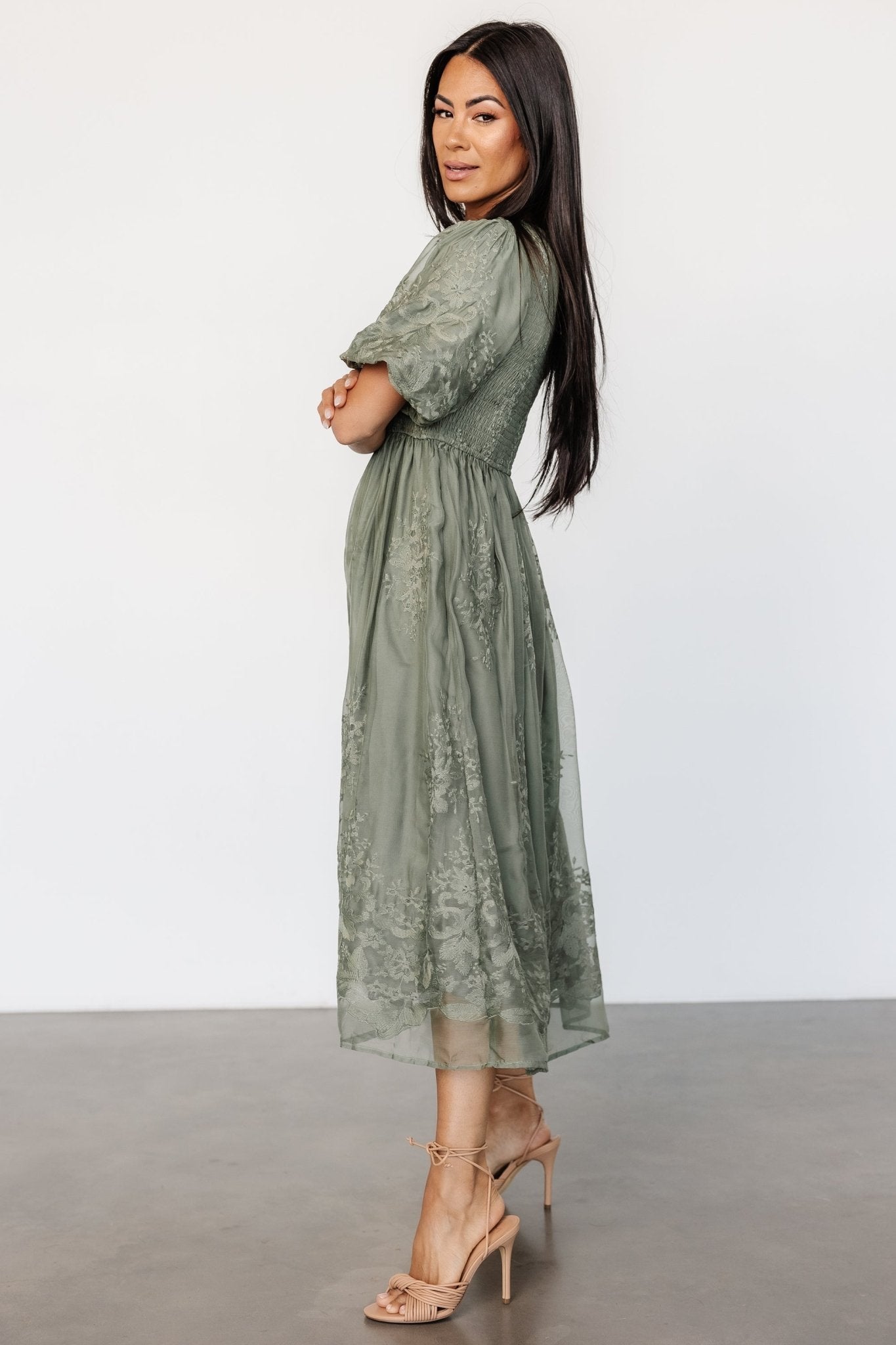 Corrine Embroidered Midi Dress | Deep Sage