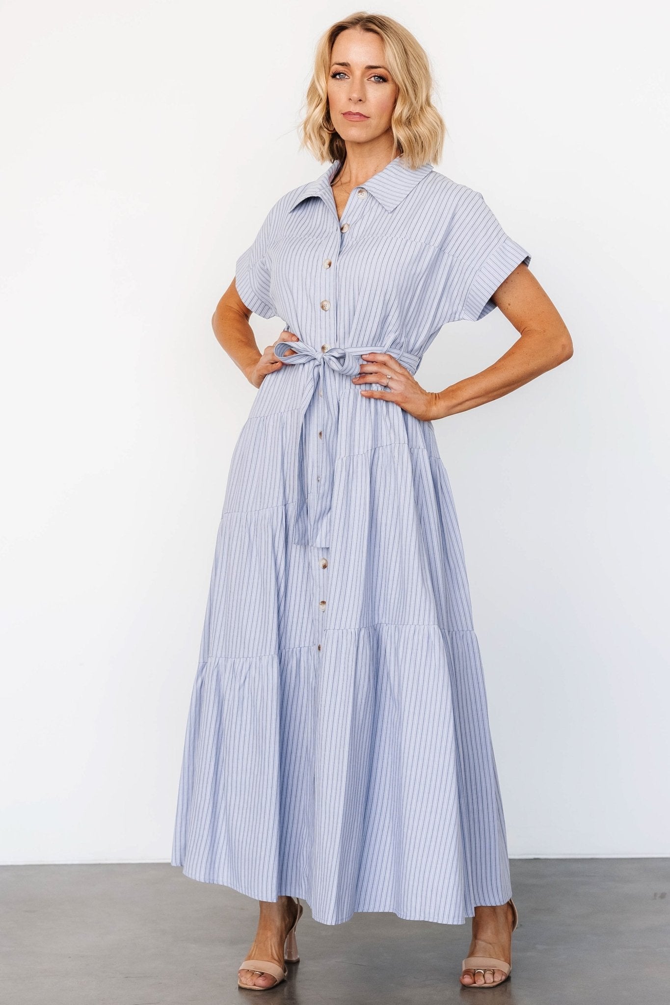 Covey Button Up Maxi Dress | Blue Stripe