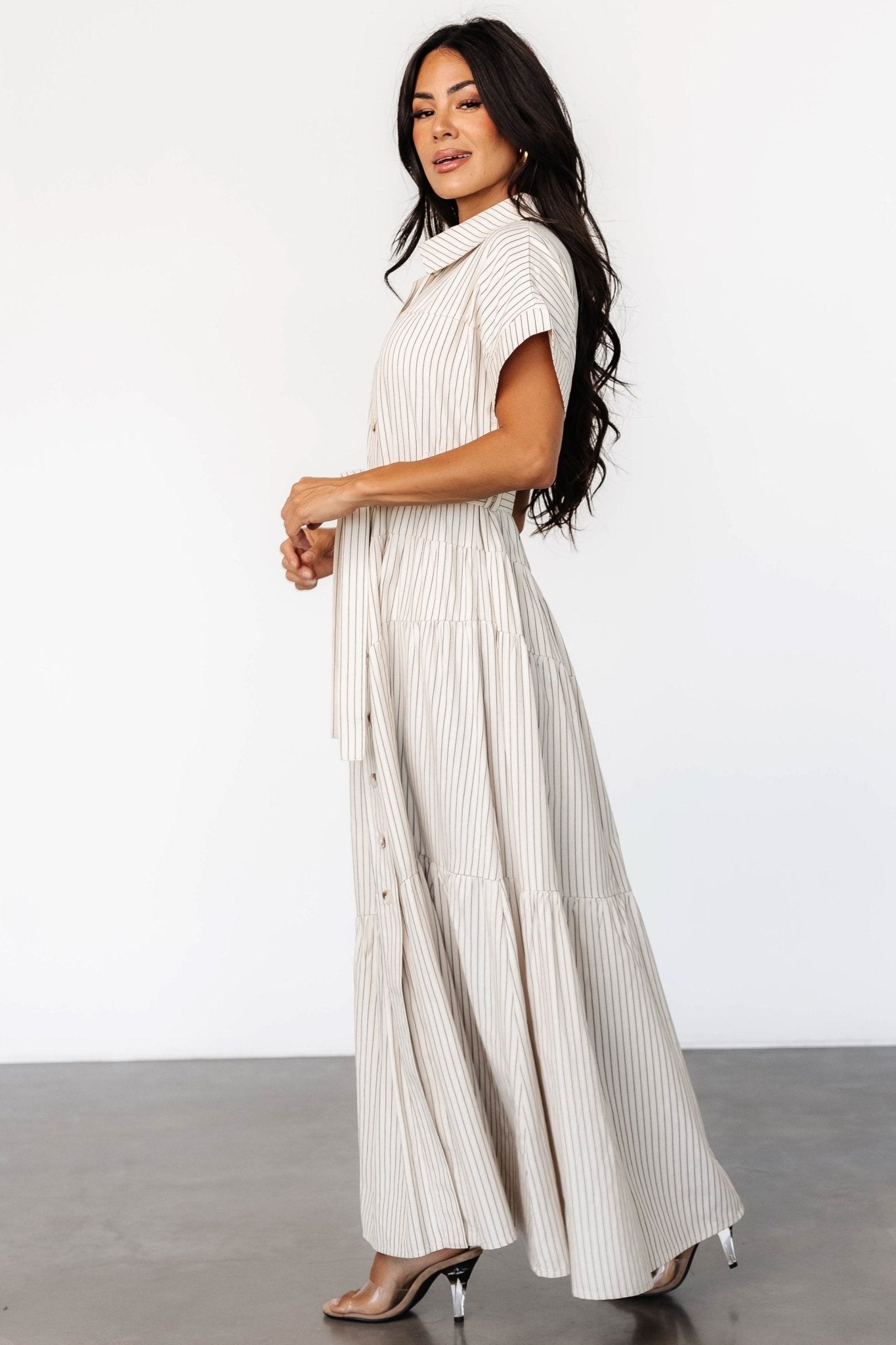 Covey Button Up Maxi Dress | Cream Stripe