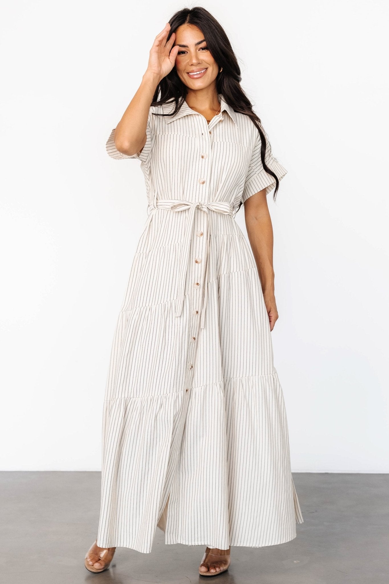 Covey Button Up Maxi Dress | Cream Stripe