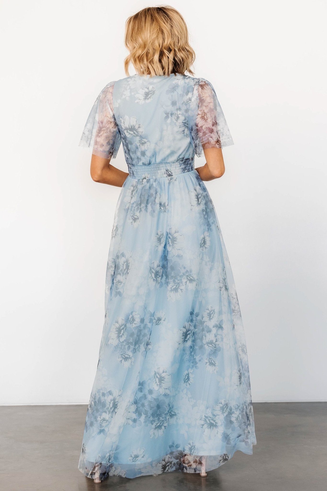 Cressida Tulle Maxi Dress | Blue + Off White Floral