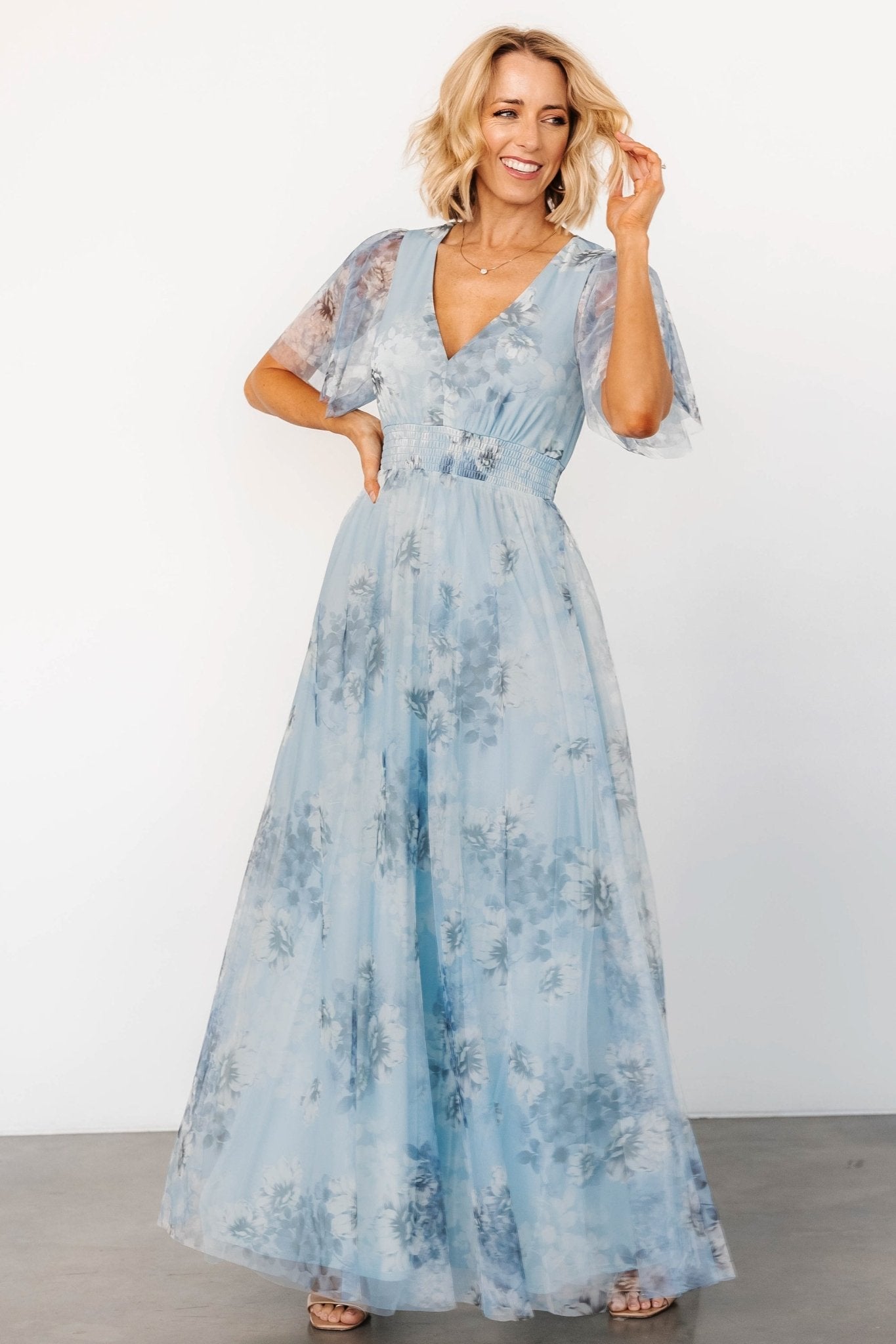 Cressida Tulle Maxi Dress | Blue + Off White Floral