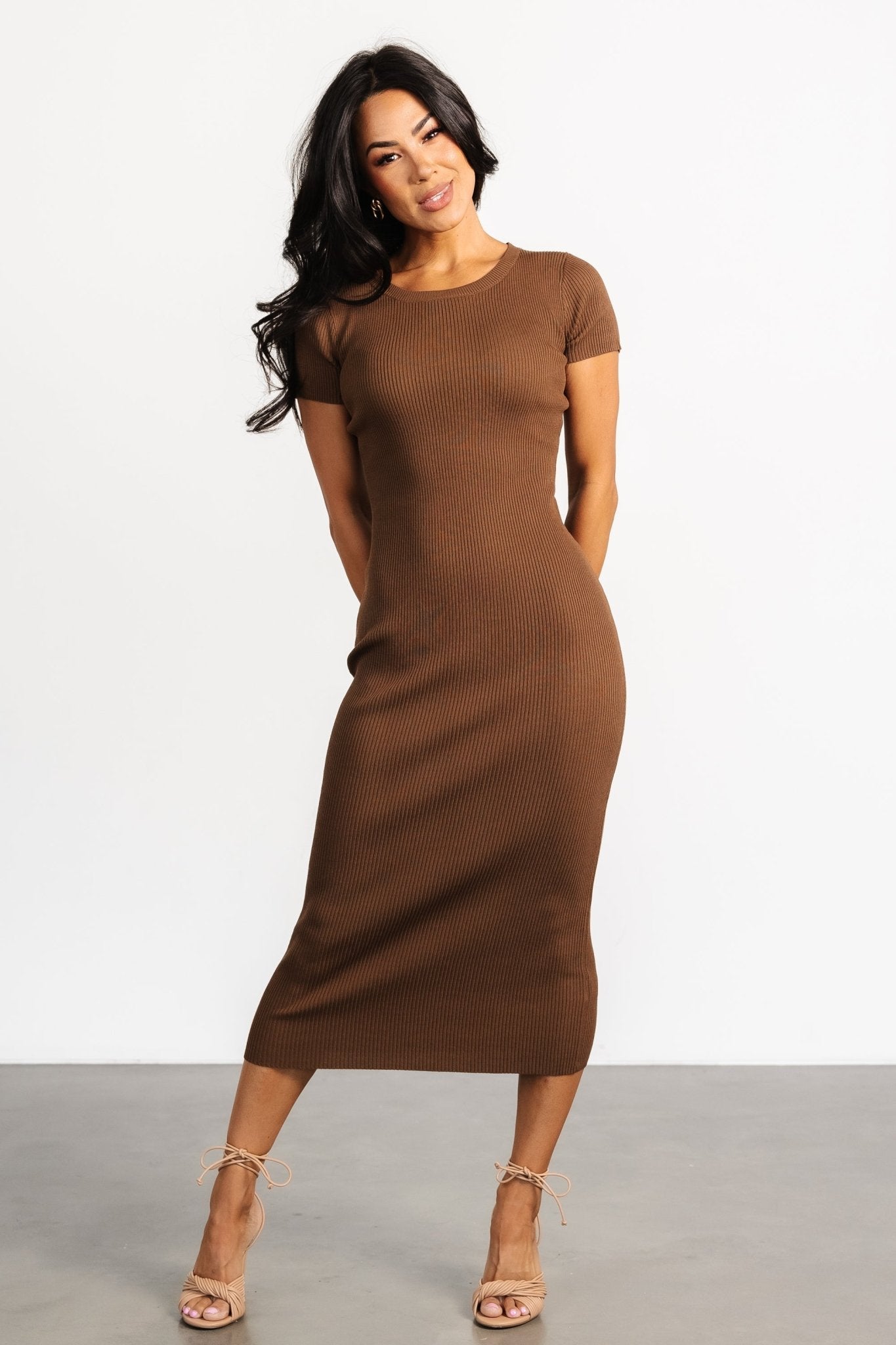 Dana Ribbed Midi Dress | Brown