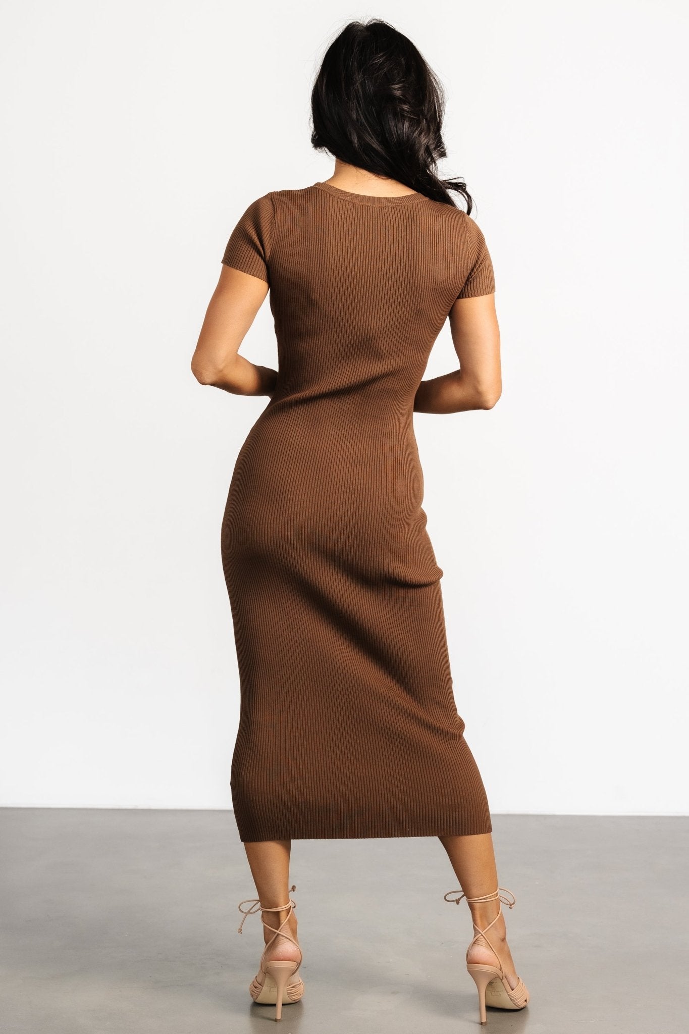 Dana Ribbed Midi Dress | Brown