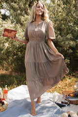 Danielle Tiered Maxi Dress | Brown Print