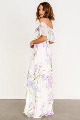 Daphne Off Shoulder Maxi Dress | Ivory + Lavender Floral