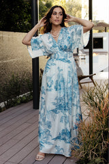 Dara Maxi Dress | Ivory + Blue Print