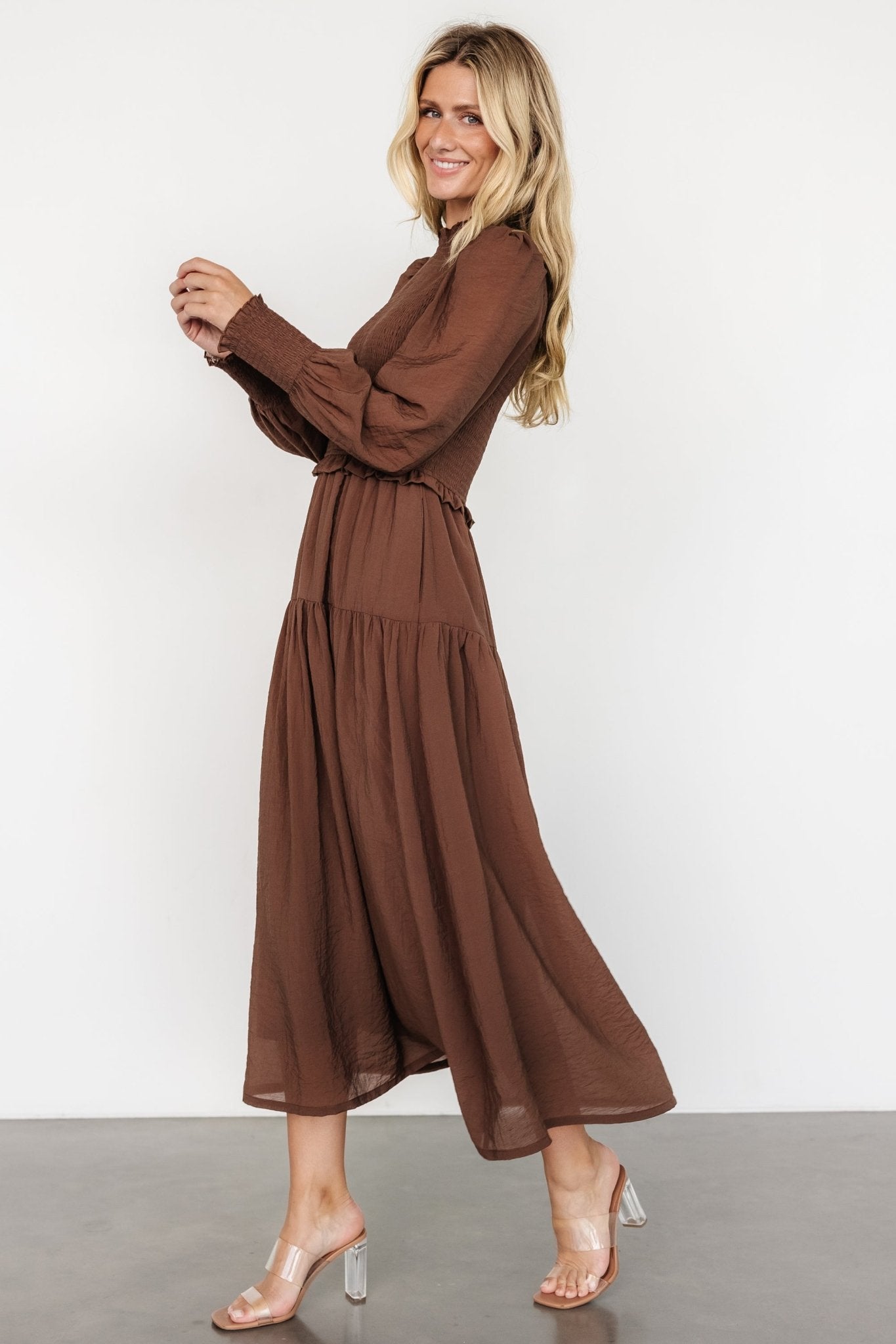 Daria Smocked Maxi Dress | Brown