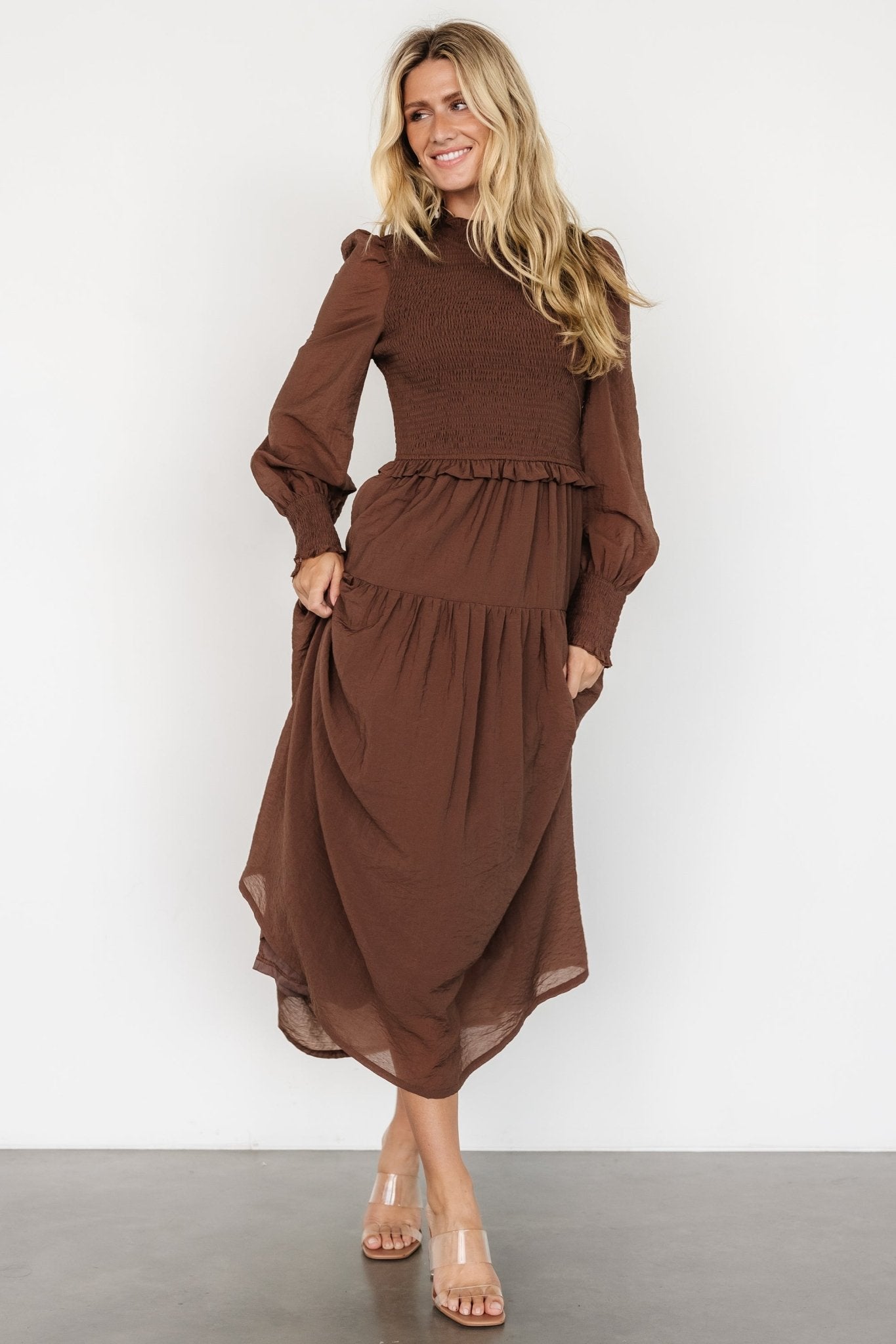 Daria Smocked Maxi Dress | Brown