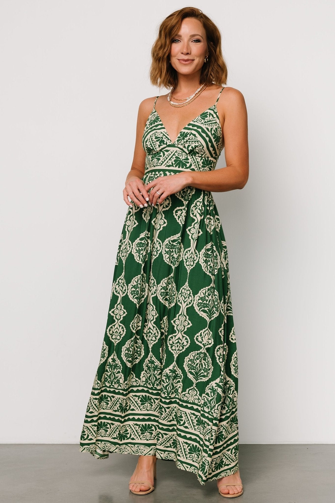 Davinah V Neck Maxi Dress | Green Print