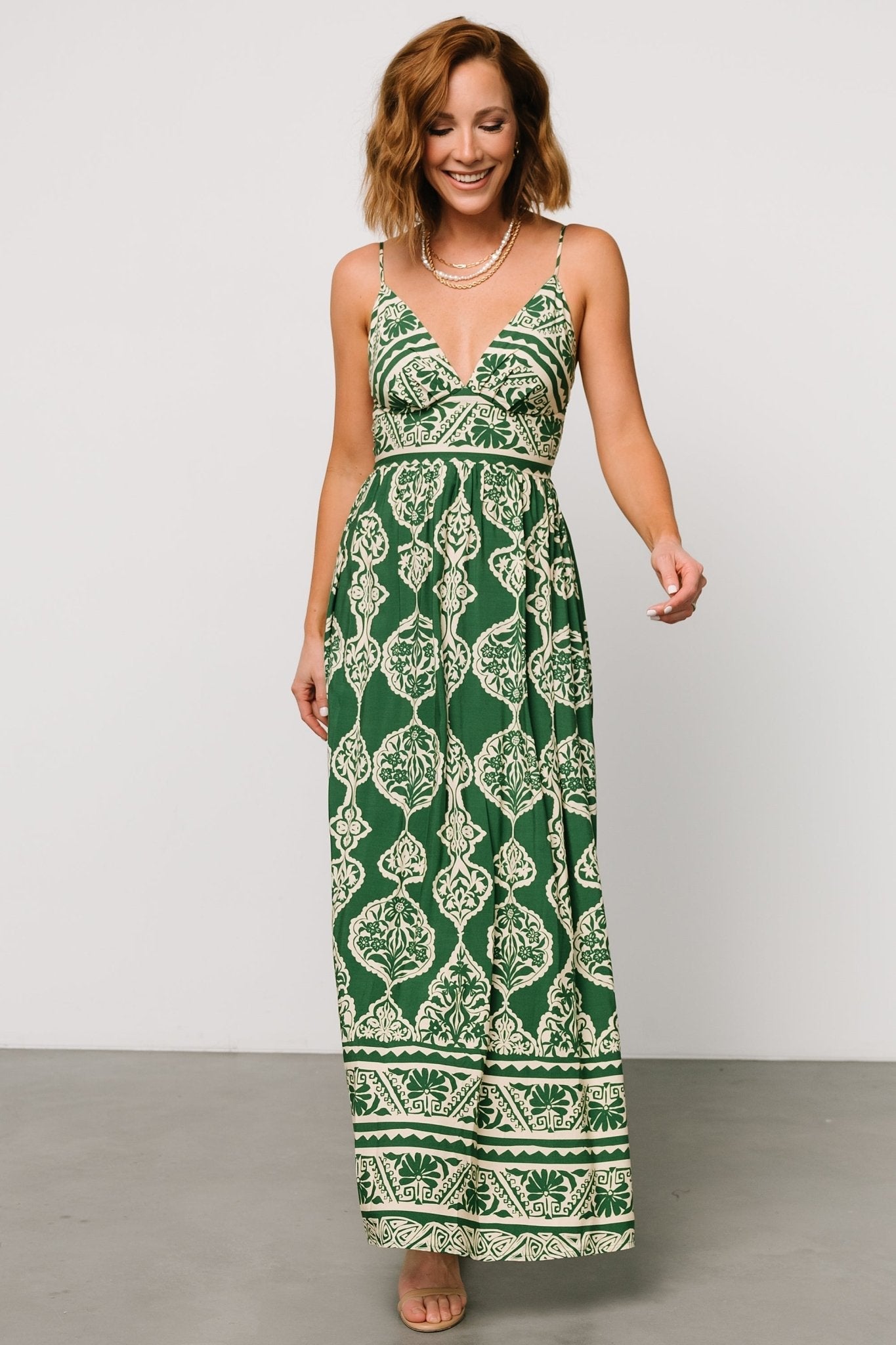 Davinah V Neck Maxi Dress | Green Print