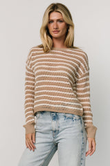 Dawn Open Knit Top | Taupe + Ivory